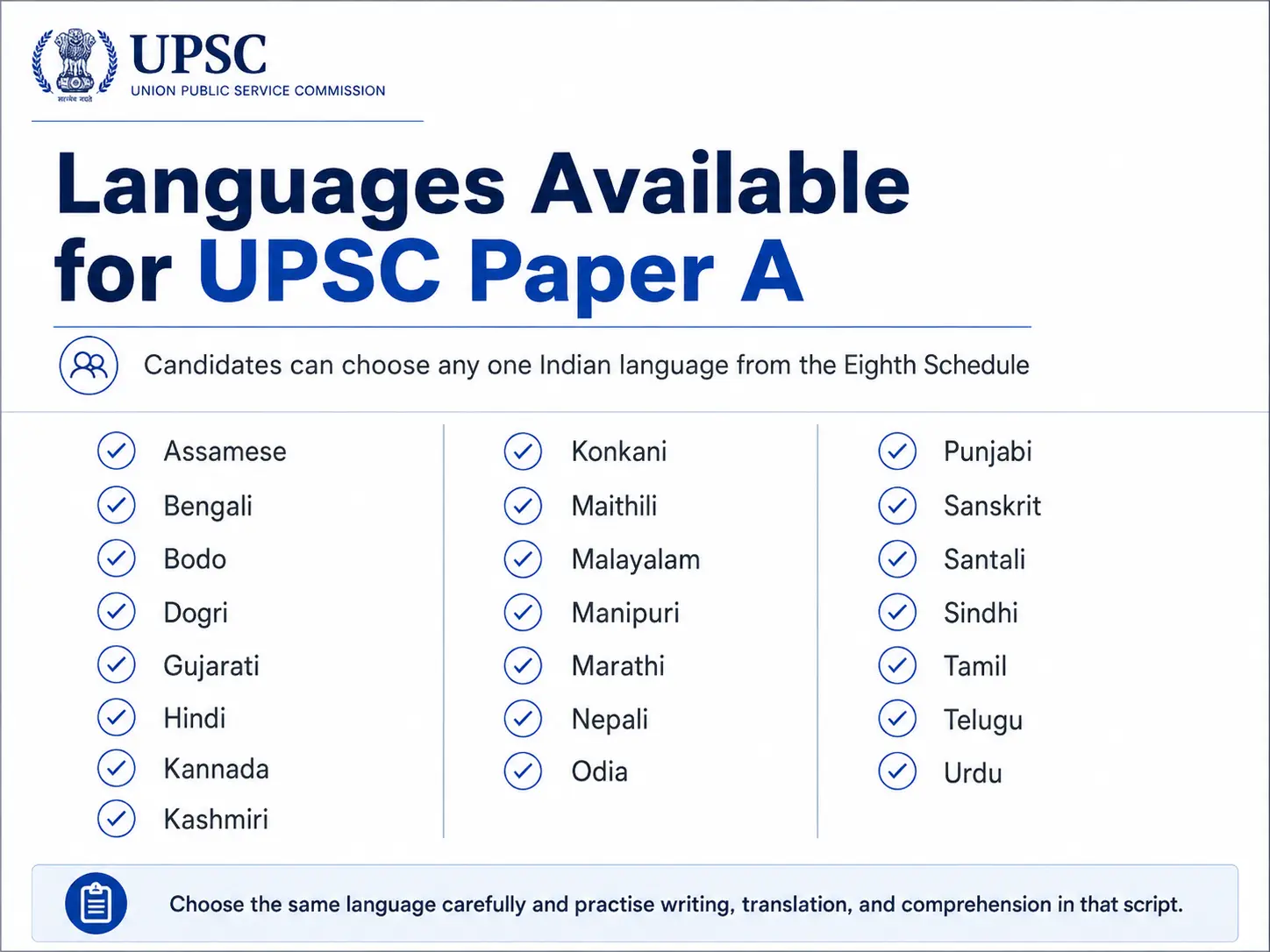 Languages availabe for UPSC Paper A