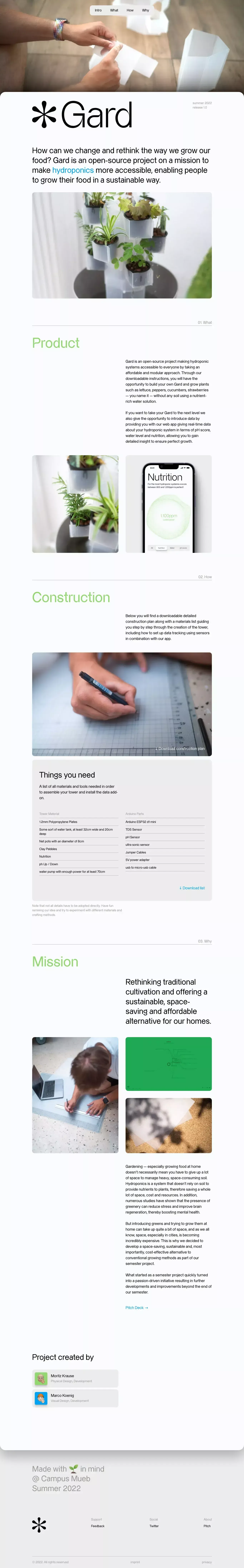 Gard other page screenshot showcasing Tech and Food & Drinks design