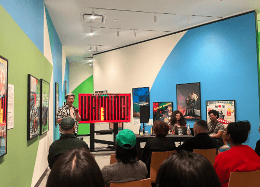 Students at a presentation in a colourful New York studio