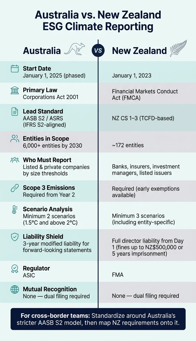 Australia vs. New Zealand ESG Climate Reporting: Key Differences at a Glance