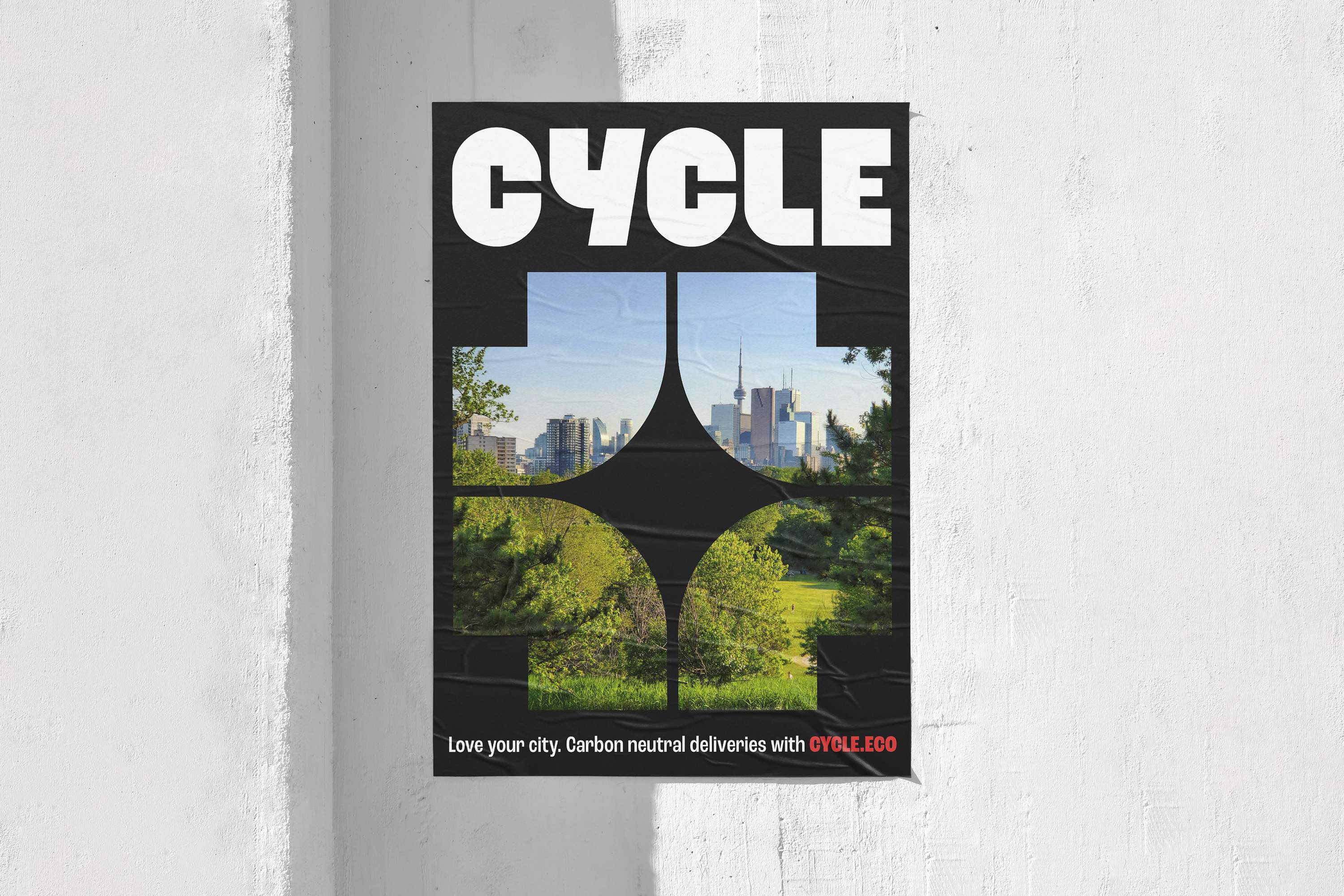 Poster on a wall showing Cycle's brand identity