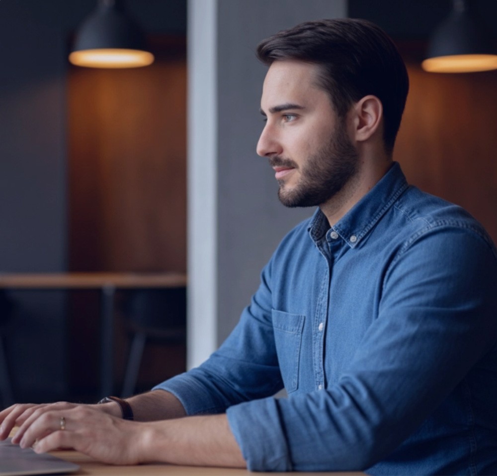 OneSpring team member working in a modern office setting.