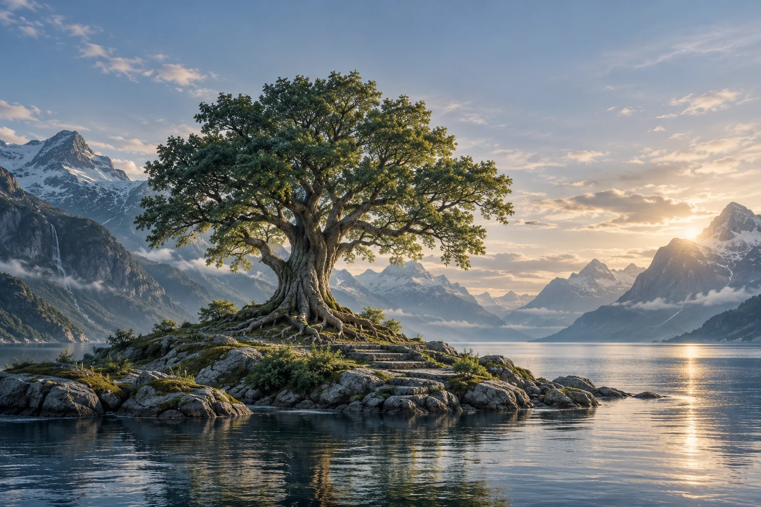 A deeply rooted Nordic world tree, a visual metaphor for OLA as the foundation of connected capabilities.
