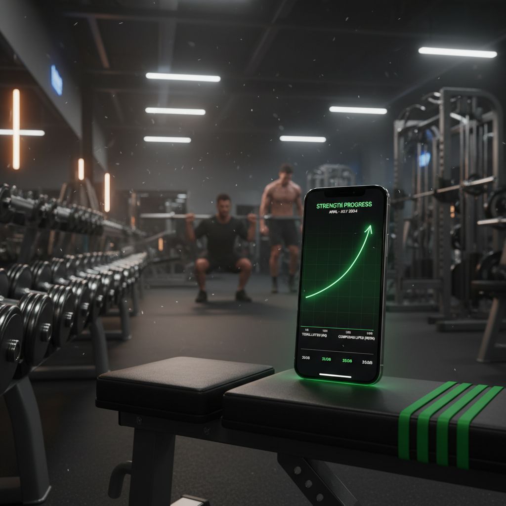 iPhone displaying workout progress data and strength training analytics