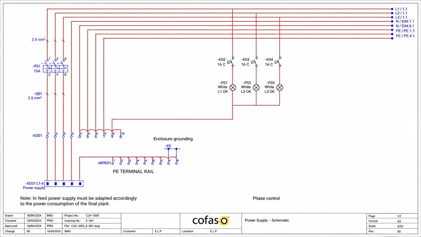 circuit breaker control schematic showing contactors, relays, and wiring connections