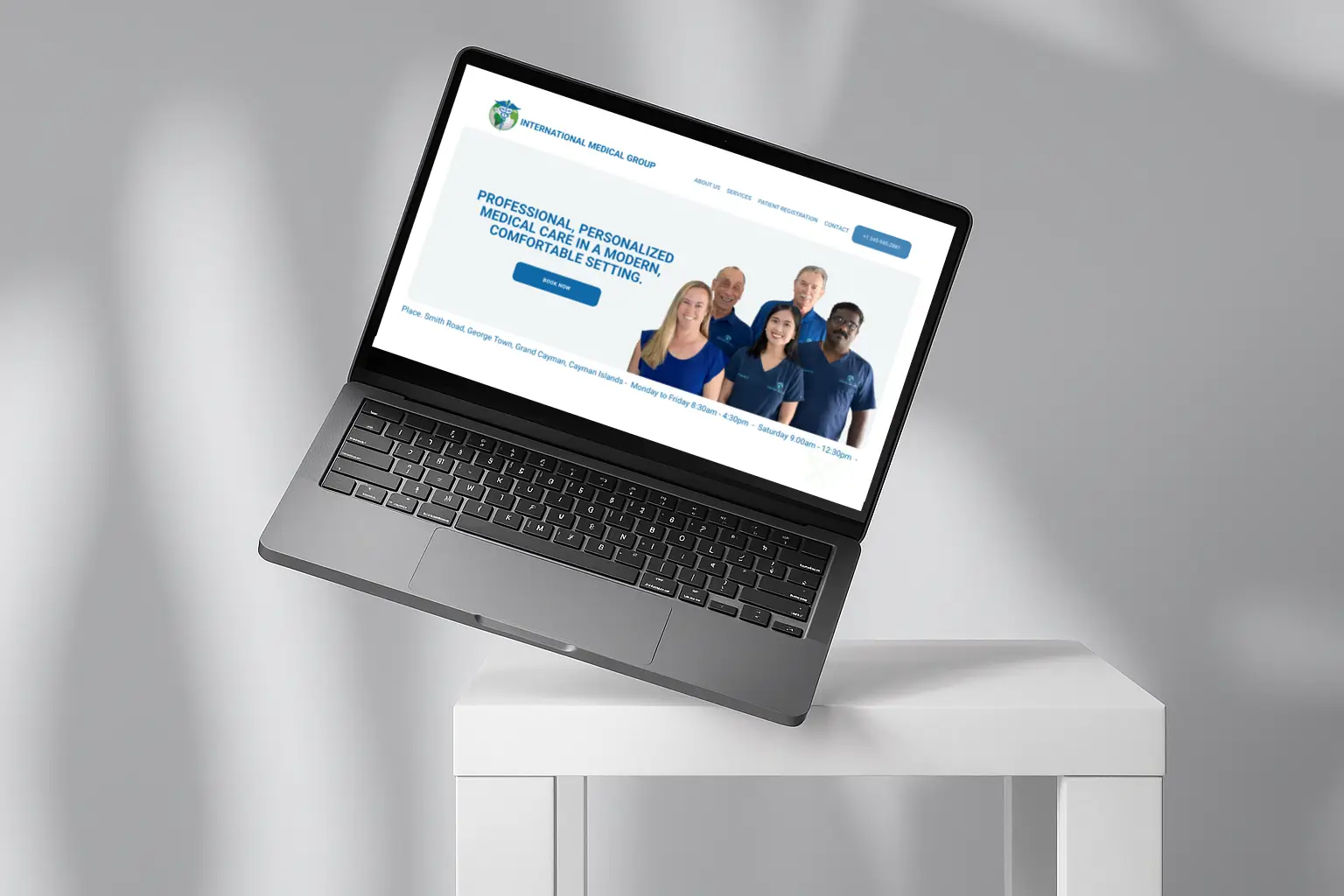 laptop device mockp in a white table
