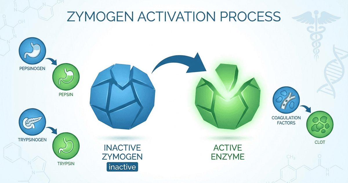 Cover: Zymogens Explained: What They Are, How They Work, and High-Yield MCQs for USMLE Step 1 (2026)