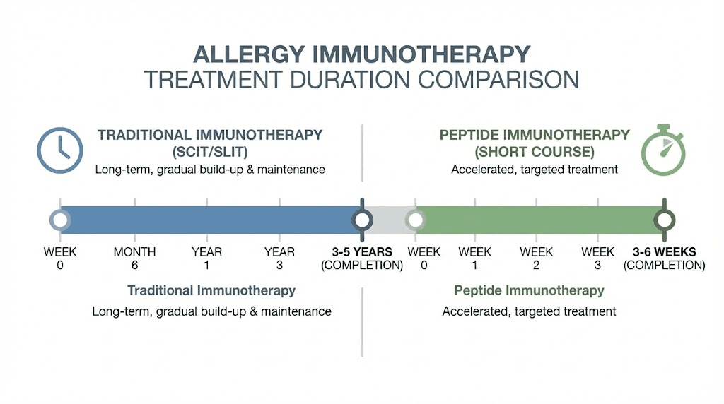 Peptide immunotherapy versus traditional allergy shots treatment timeline comparison