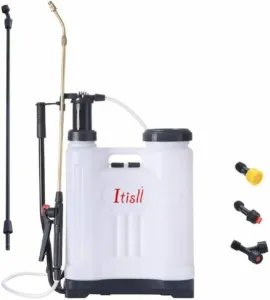 handheld sprayer with a long nozzle, hose, and adjustable strap