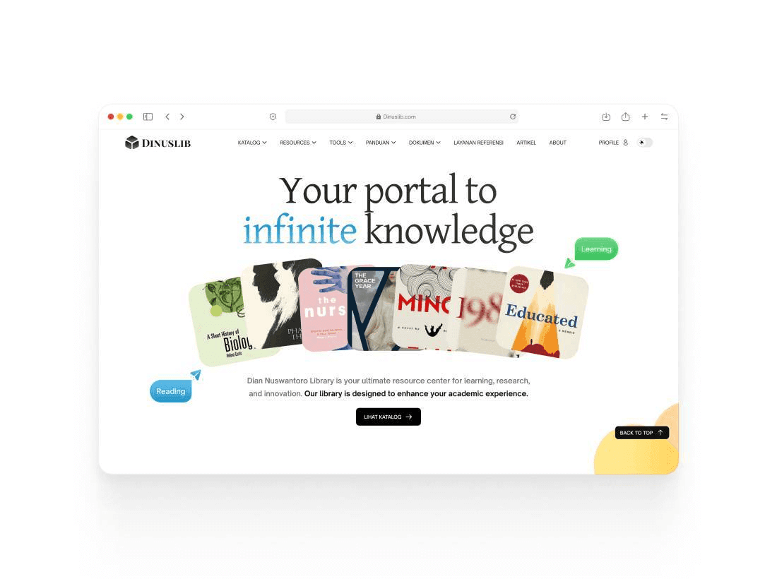 Dinuslib library system UI design cover – Grasio Justin portfolio