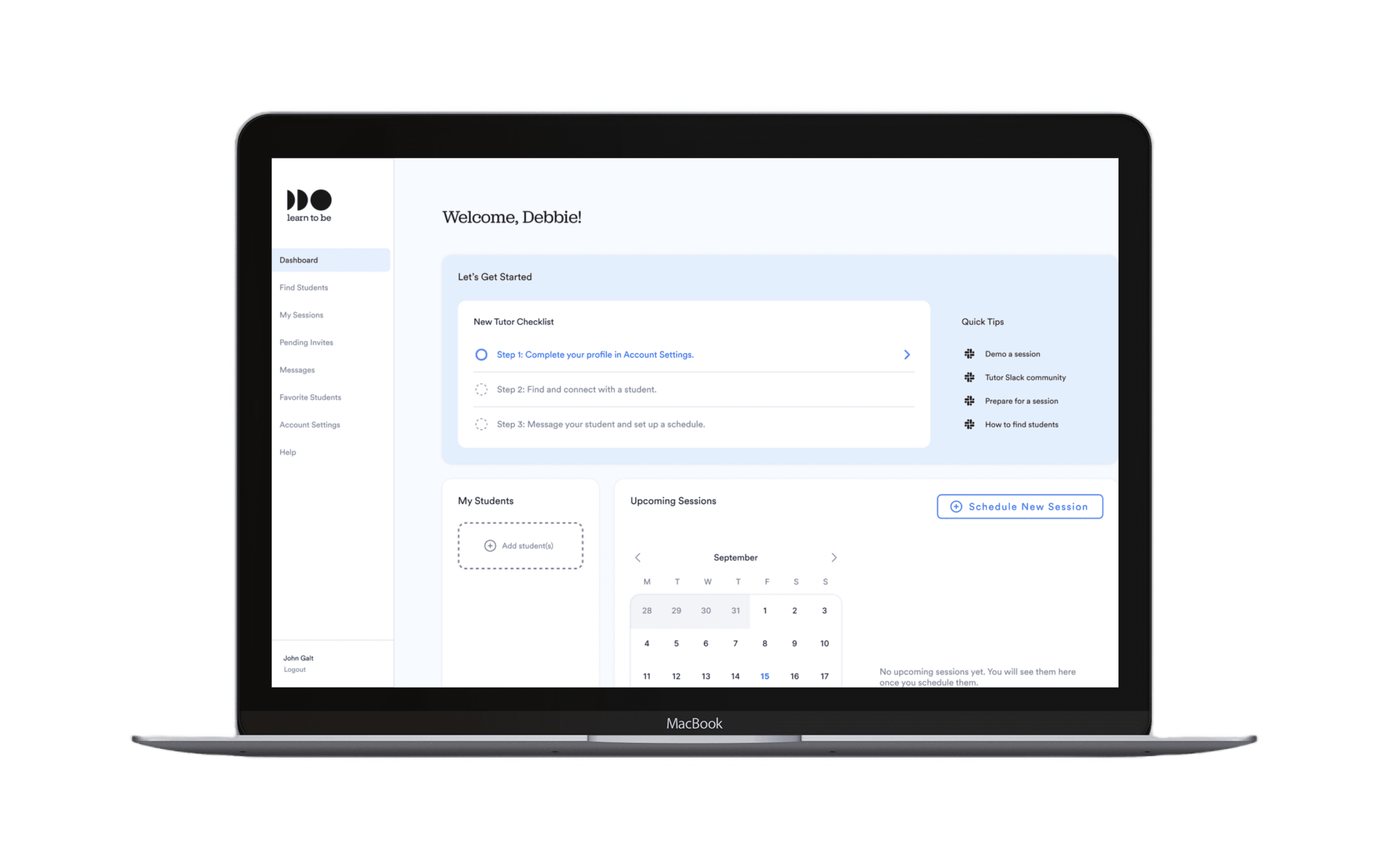 desktop mockup image of learn to be's updated dashboard