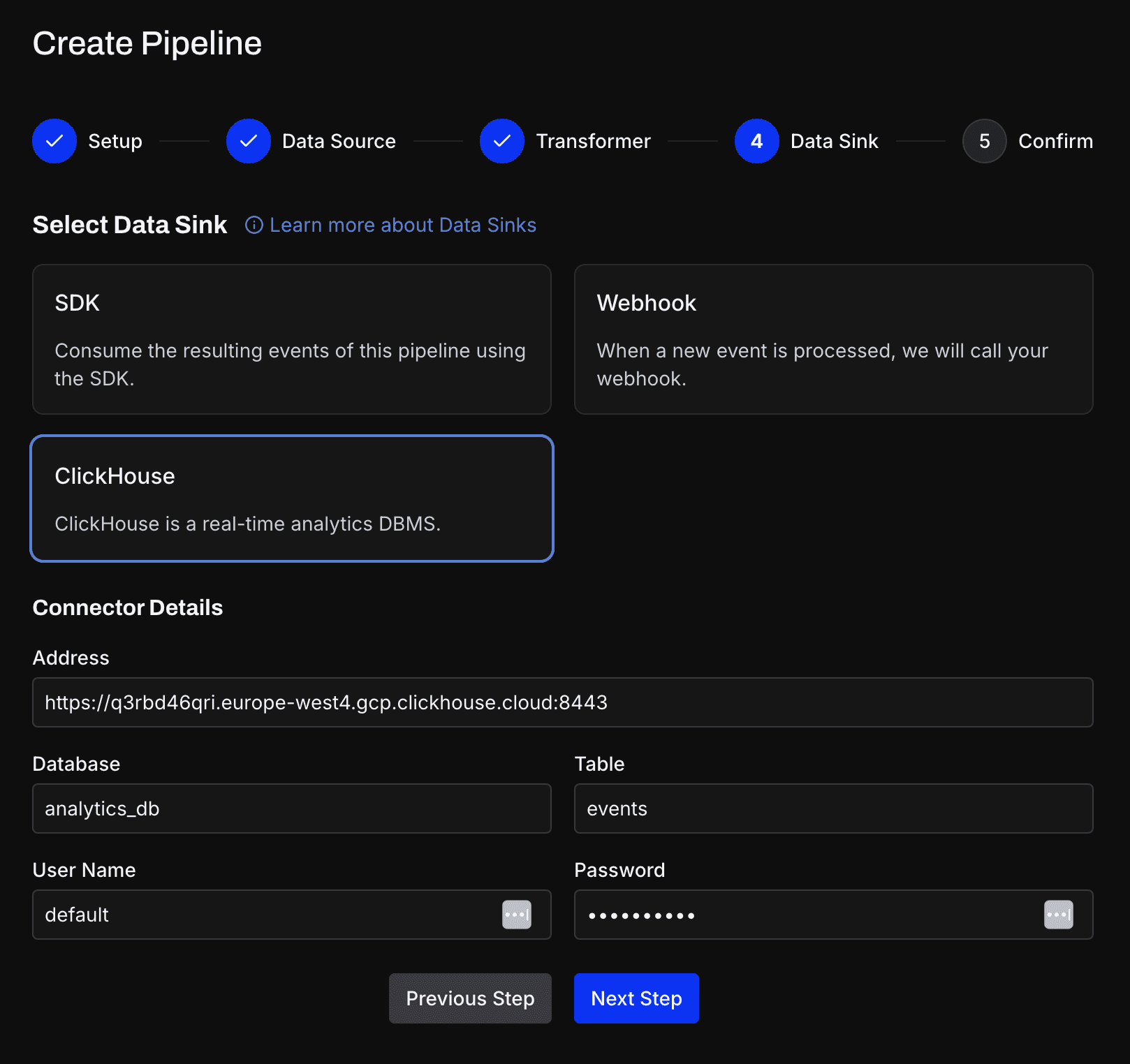 GlassFlow pipeline for ClickHouse integration