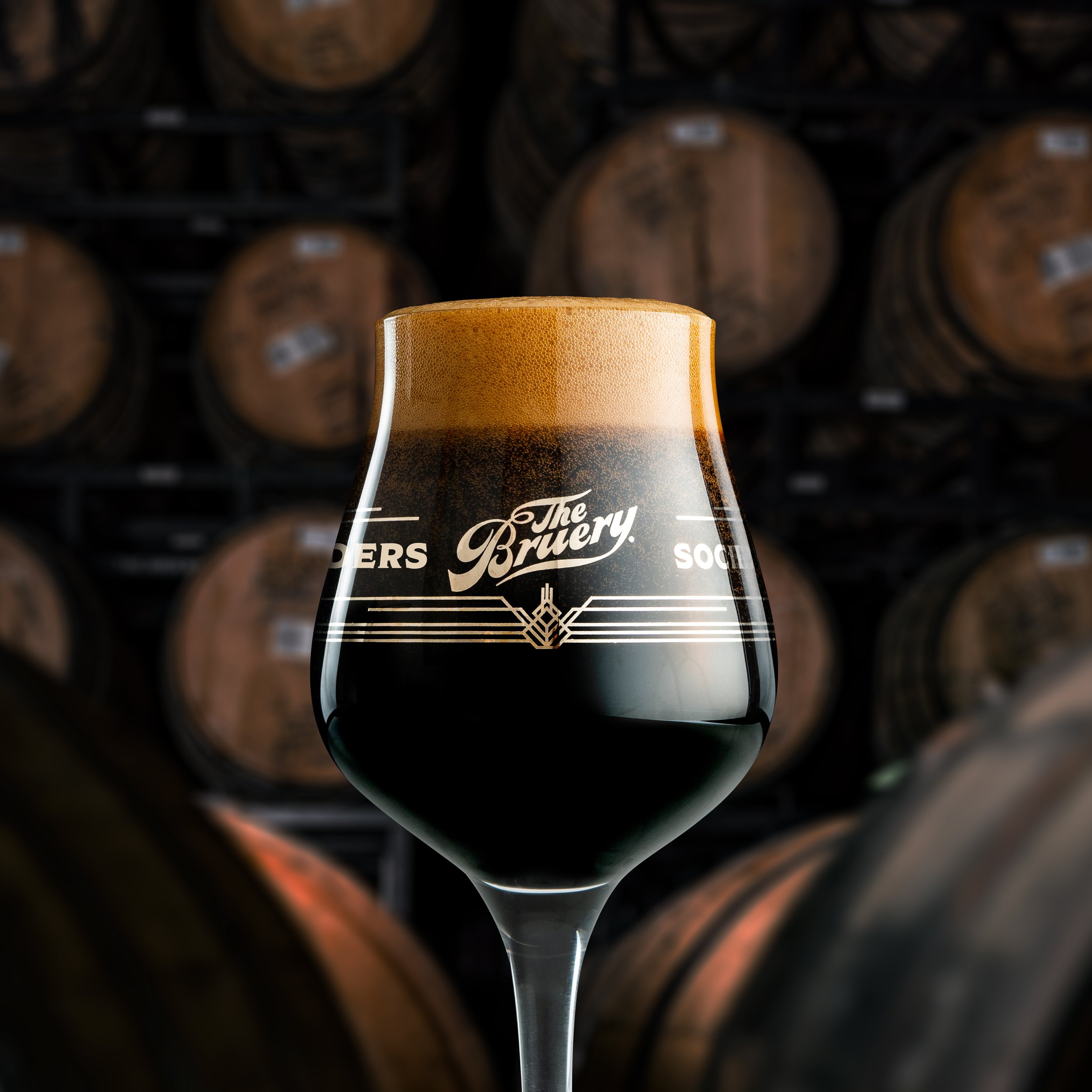 The Bruery stout glass in dark setting