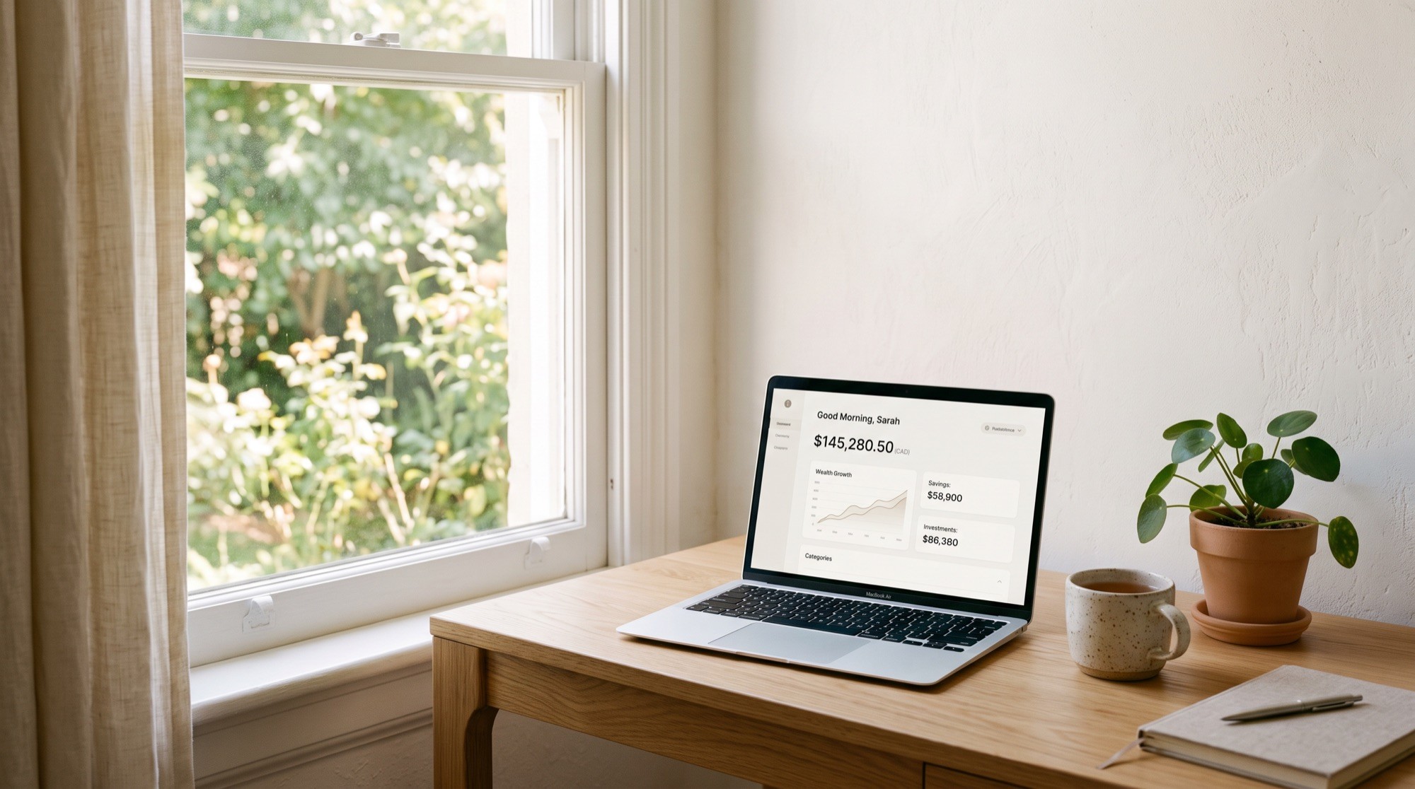 Laptop showing the Halde dashboard on a wooden desk by a window