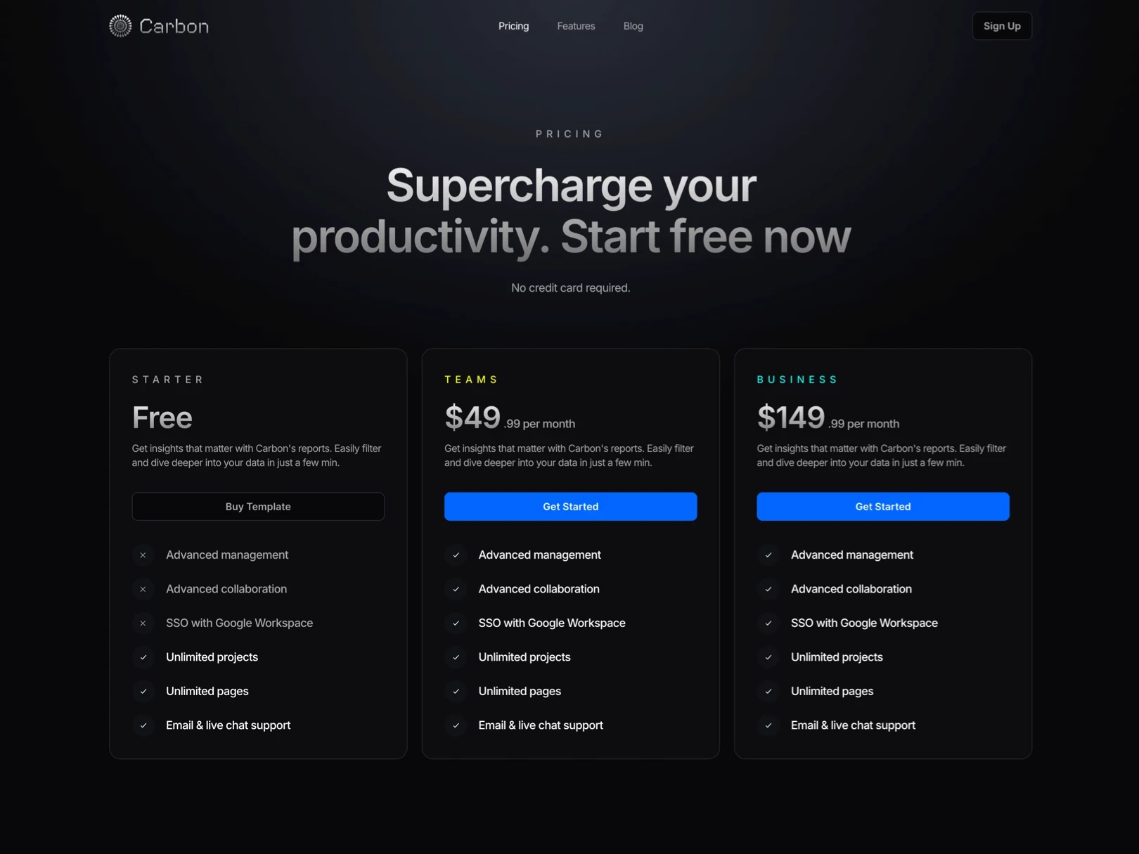 Carbon - Saas Framer website template