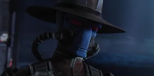 Cad Bane wearing a large hat against a dark background