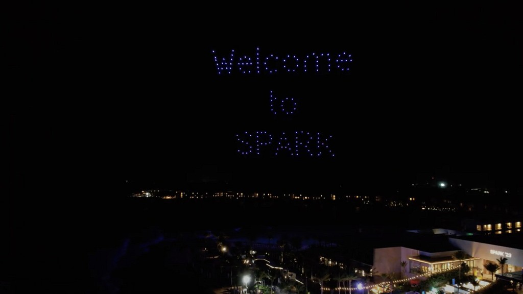 Photo of drones spelling out "Welcome to SPARK."