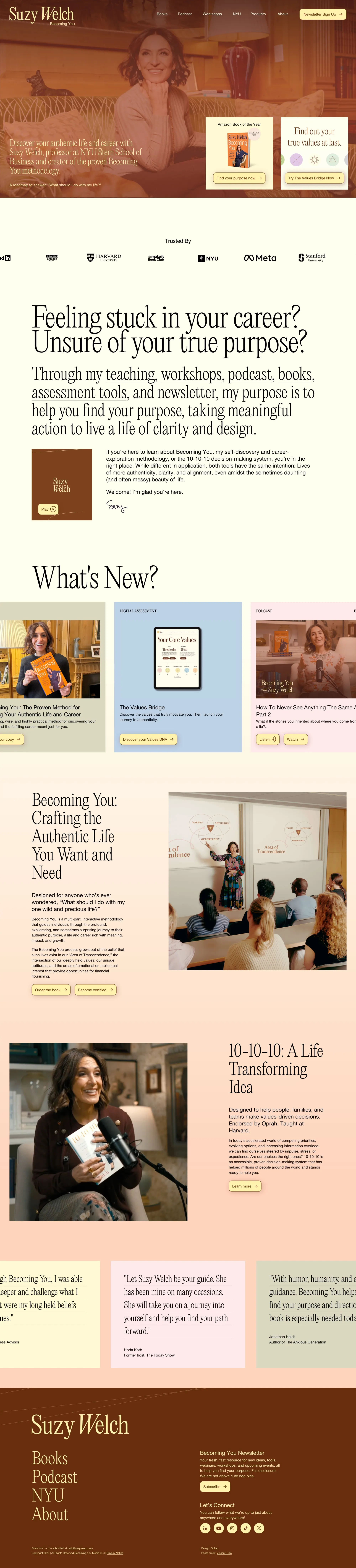 Suzy Welch landing page screenshot showcasing Education design