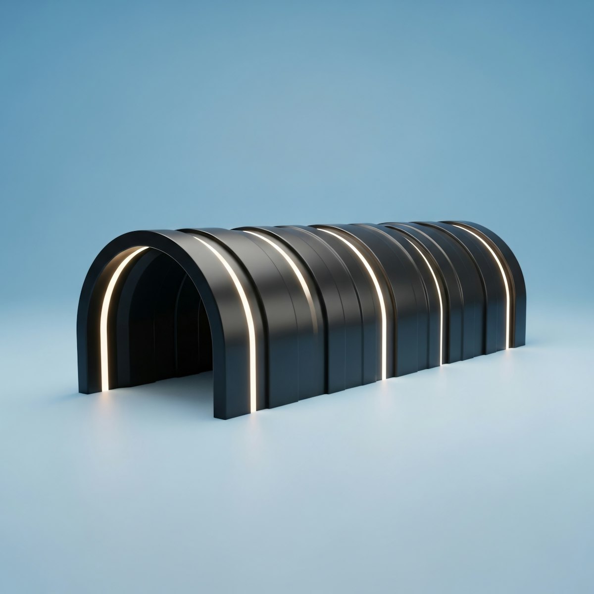 arched ribbed structure on blue background