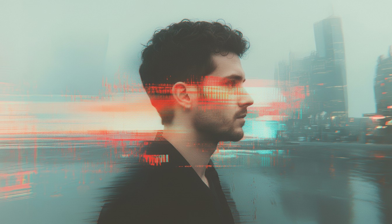 Gritty, film-style black and white side profile portrait of a man with a beard, emphasizing texture and a vintage aesthetic.