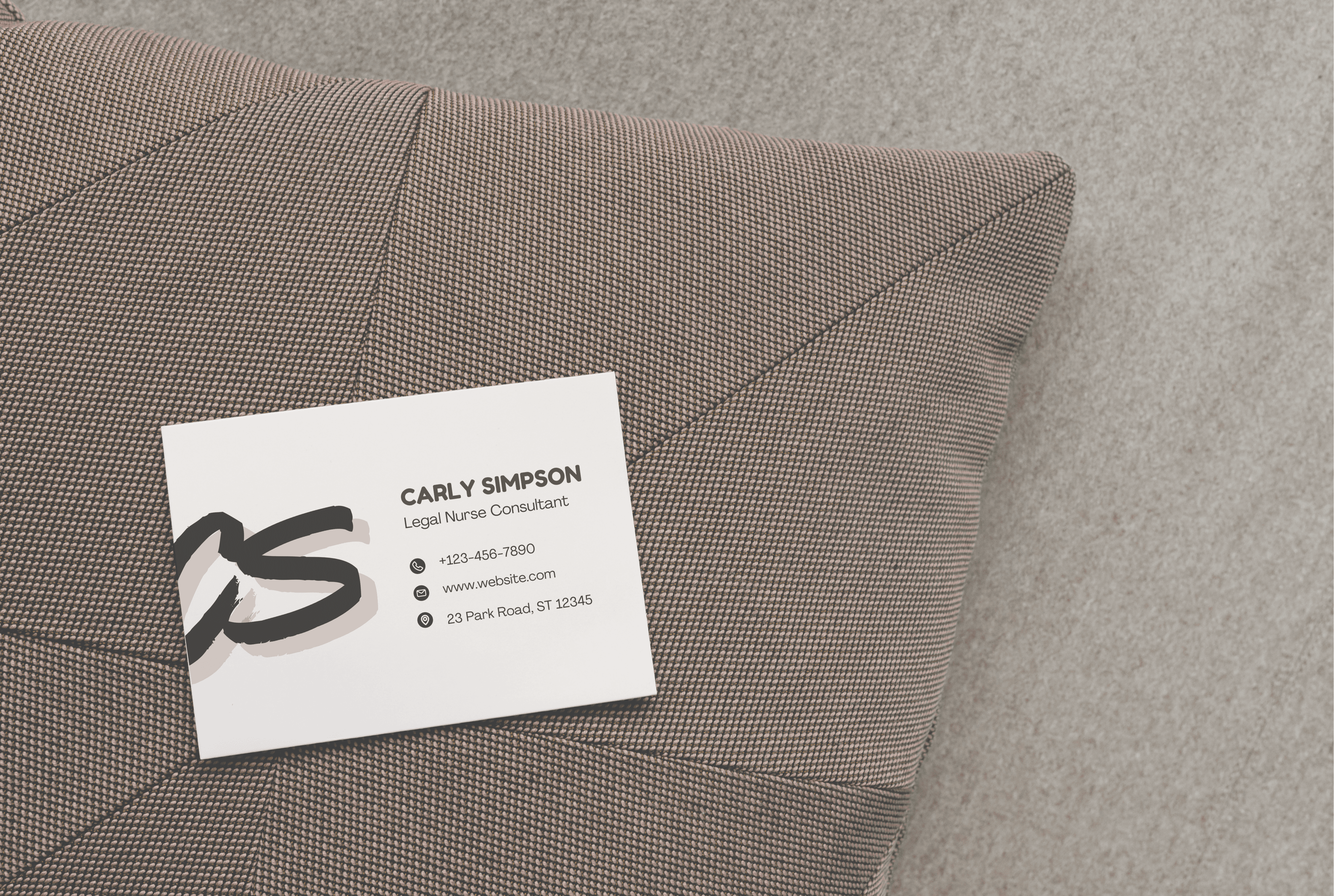 Logo and business card designs for a legal nurse consultant brand, featuring a modern, professional visual style.