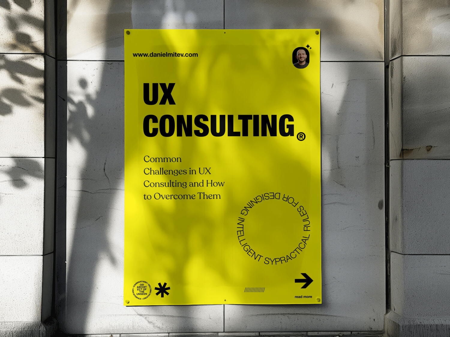 street poster showing daniel mitev's ux consulting services