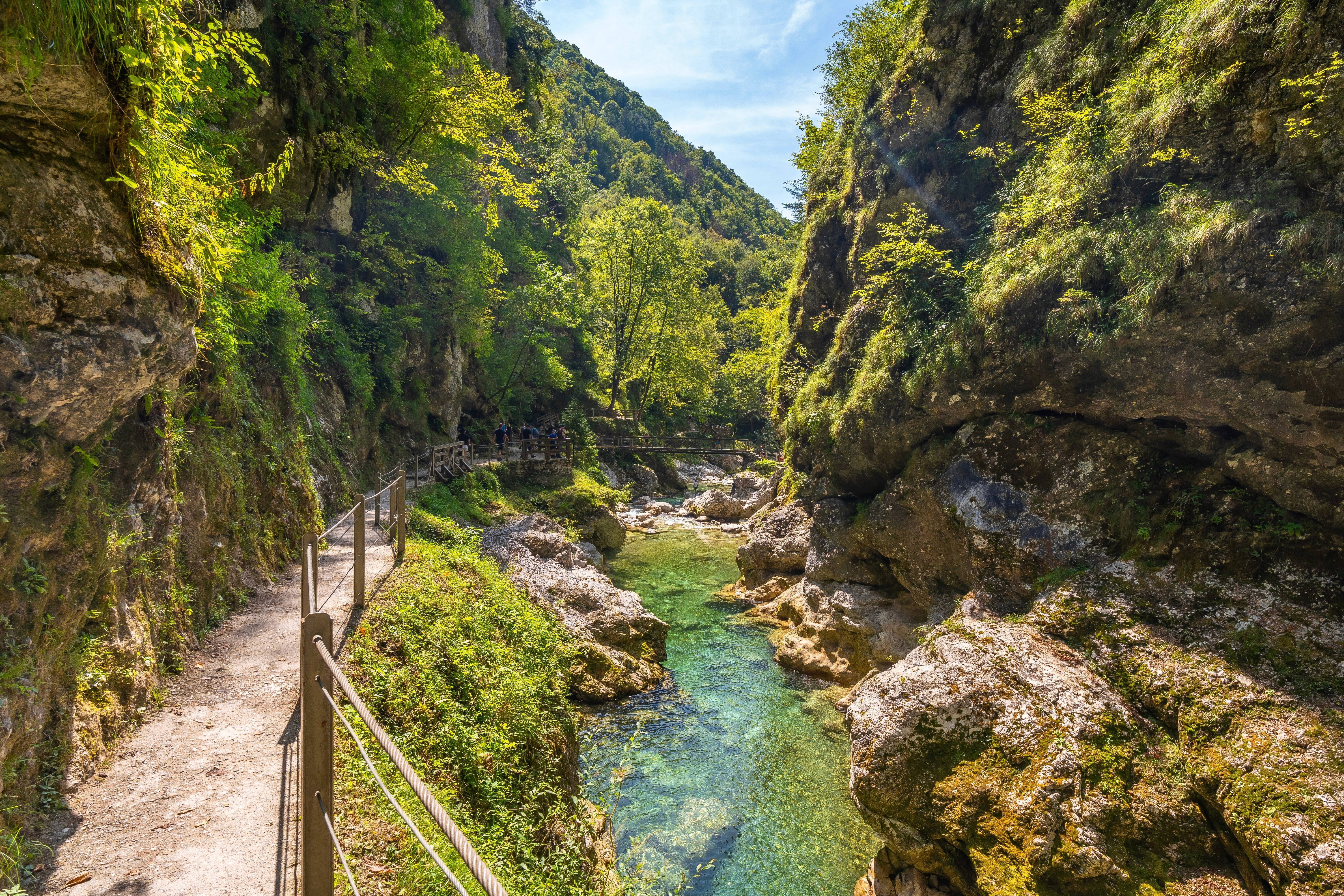A clear river runs through Tolmin Gorge in Triglav National Park, Slovenia.