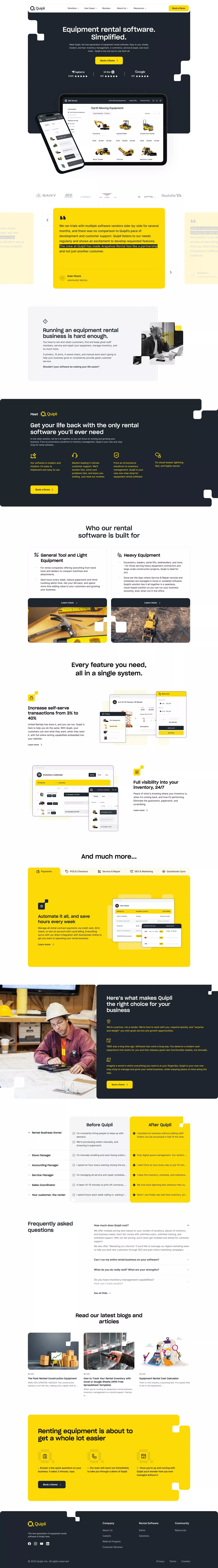 Equipment Rental Software & Inventory Ma landing page screenshot showcasing Tech design