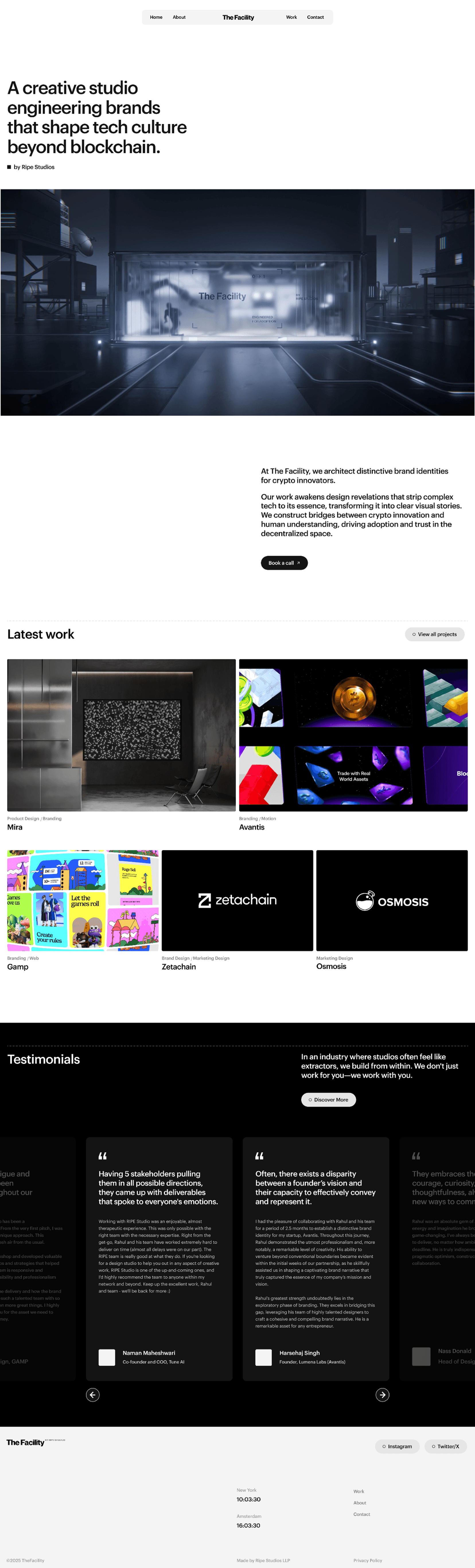 Full page long screenshot of the The Facility website