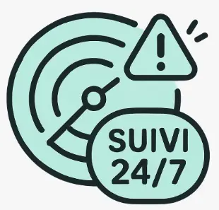 Icône monitoring GEO continu suivi présence intelligence artificielle 24/7 ajustement permanent