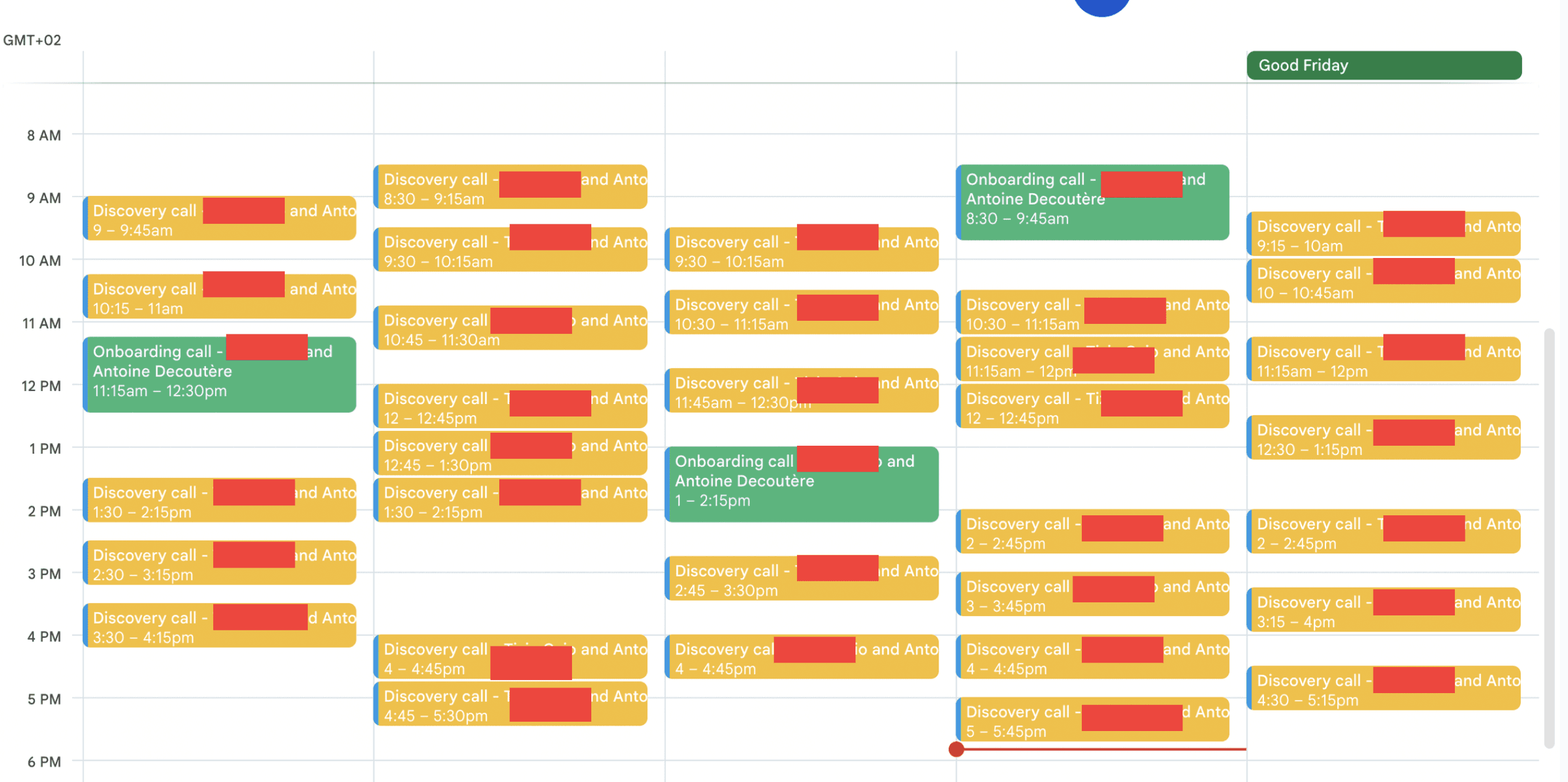 Calendar screenshot for antoine using Dalil AI