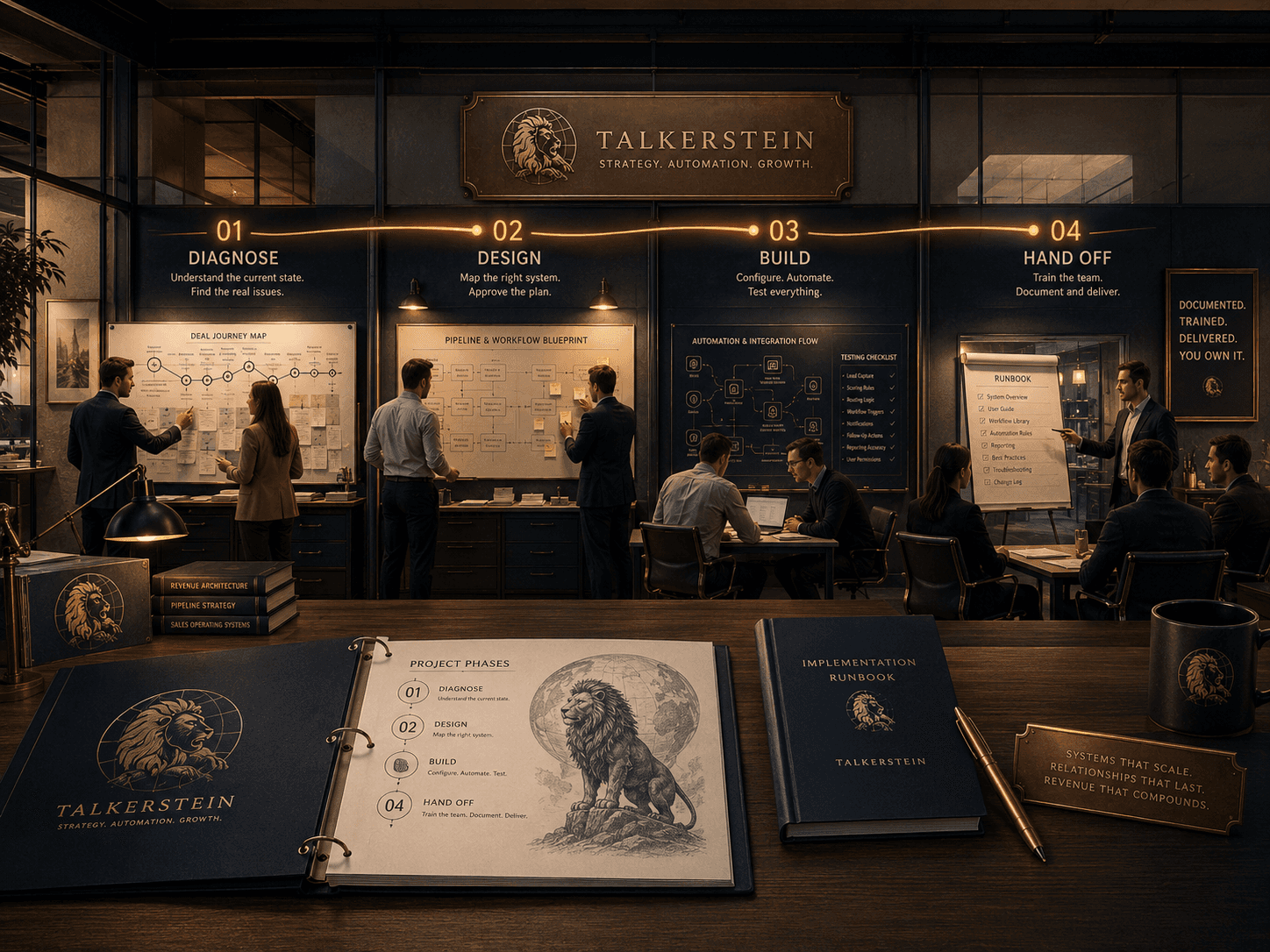 an illustration of how talkerstein consulting implements crm automation in four phases