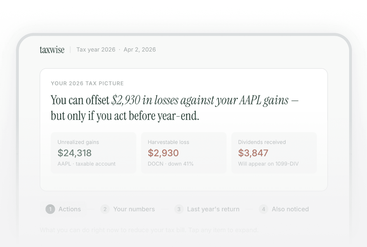 Dashboard that explains your taxable investments