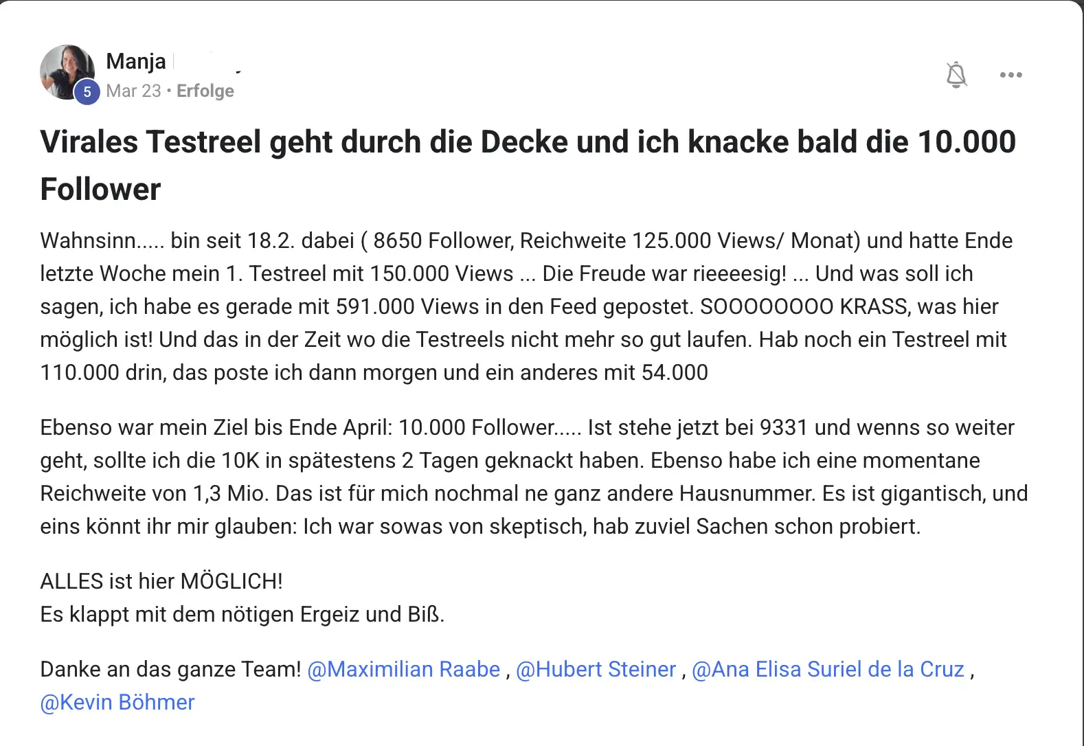 Erfahrungsbericht KI Creator Akademie: Manjas virales Test-Reel erreicht 591.000 Views