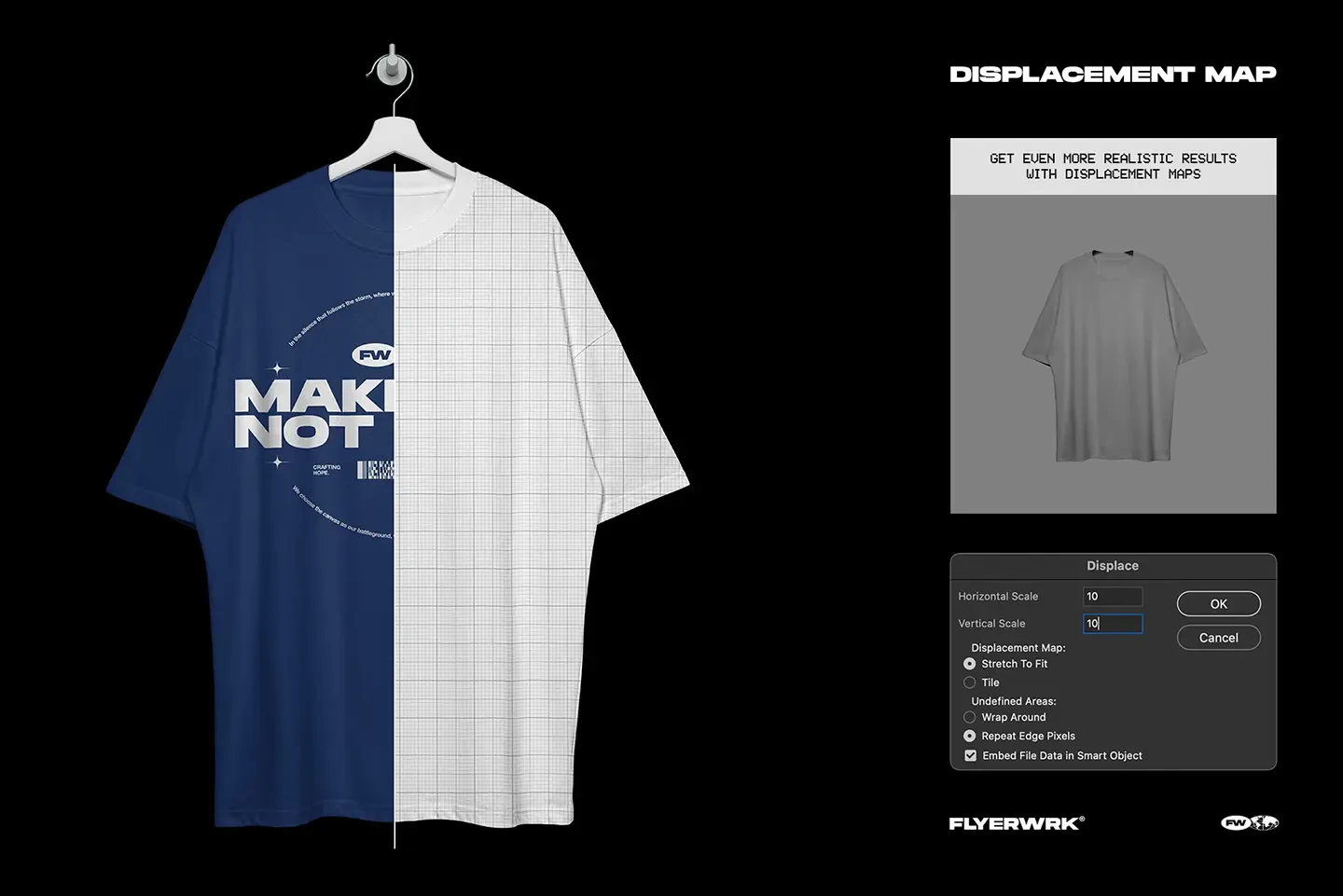 Rue Porter T-Shirt hanging mockup displacement map for realistic print effects