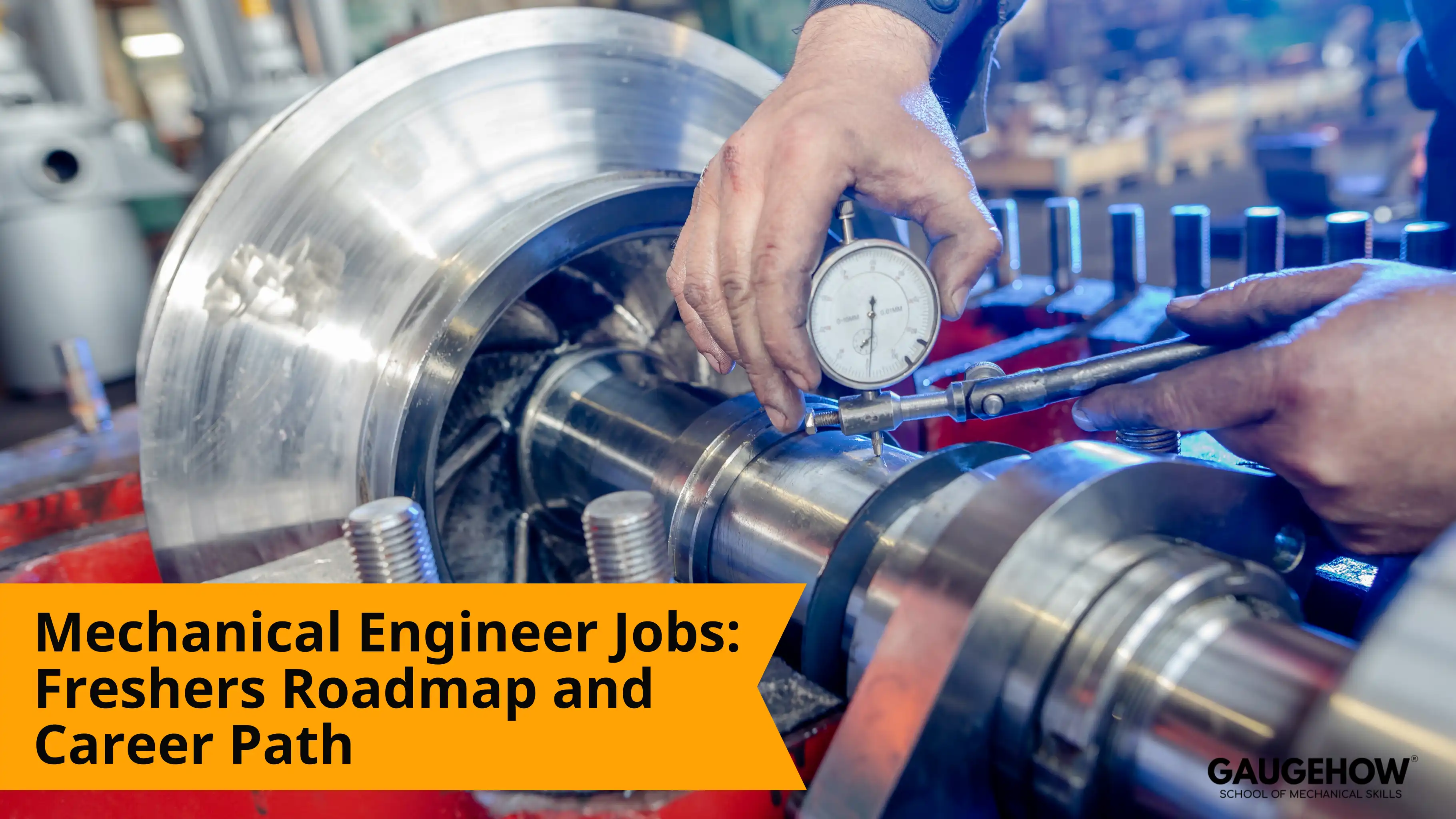 Mechanical engineer measuring shaft with dial gauge