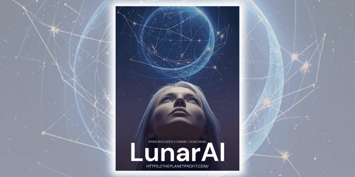 Image showing a woman looking up at a cosmic sphere with interconnected lines, representing Lunar AI’s personalized cosmic coaching.
