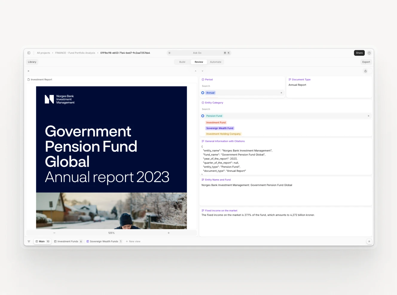 AI review of a pension fund's annual report, focusing on financial details and fixed income insights relevant for insurance underwriting.