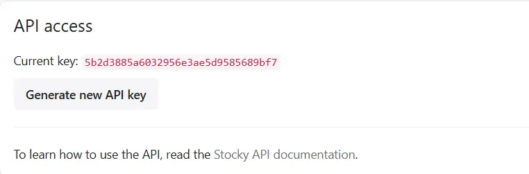 API code Stocky