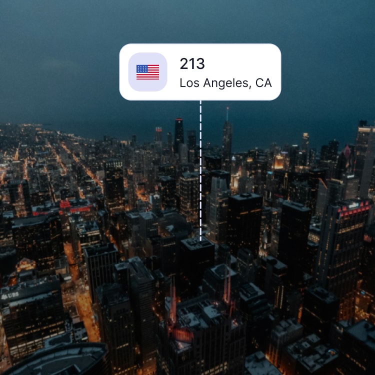 City skyline of Los Angeles showing the 213 area code and surrounding area codes