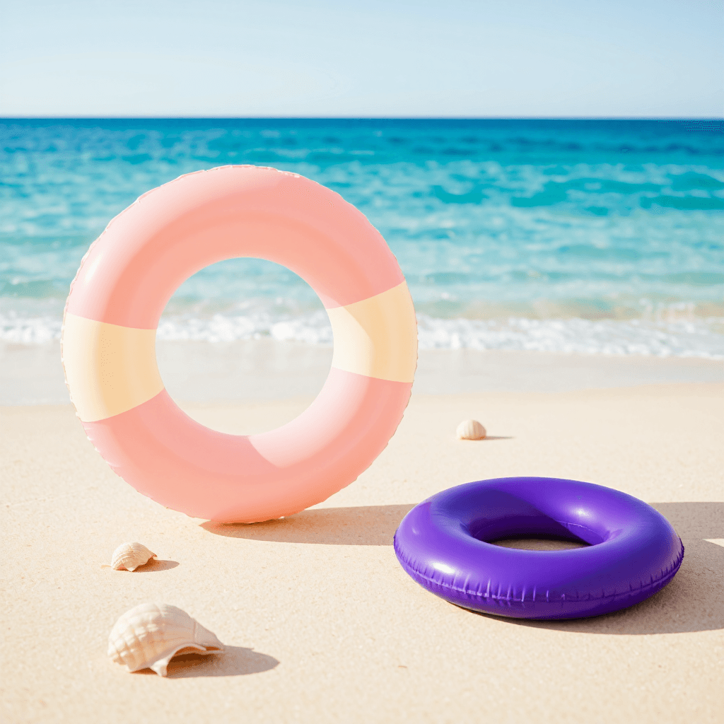 product photography of inflatable swim ring and arm floaties for children