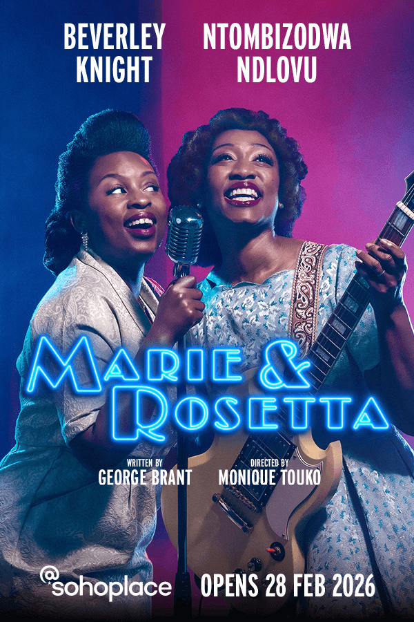 Beverley Knight and Ntombizodwa Ndlovu on stage with a guitar and microphone, Marie & Rosetta show.