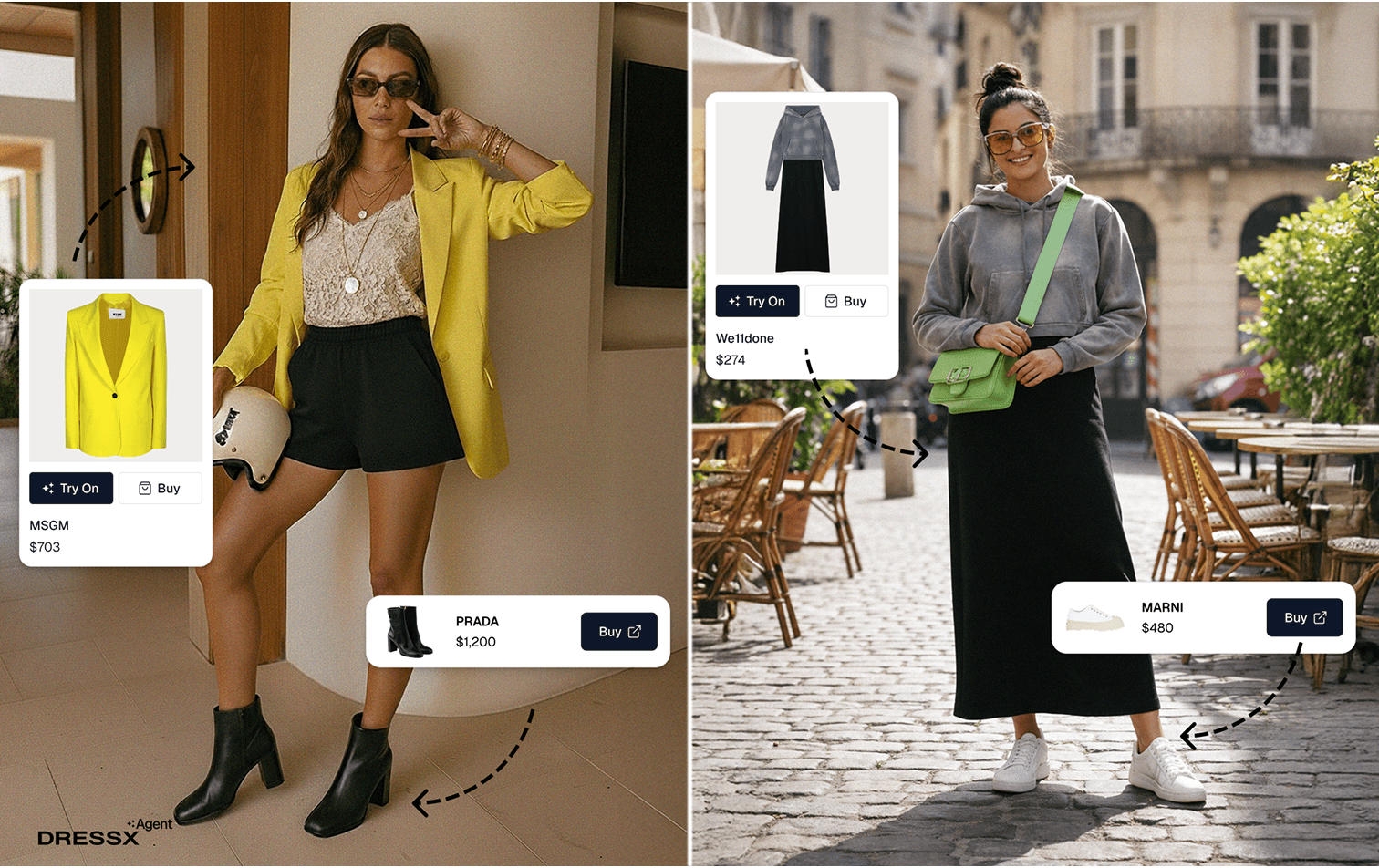 [DRESSX Agent](http://dressxagent.com/) helpins users explore curated fashion, try items virtually, and build outfits across brands in one place