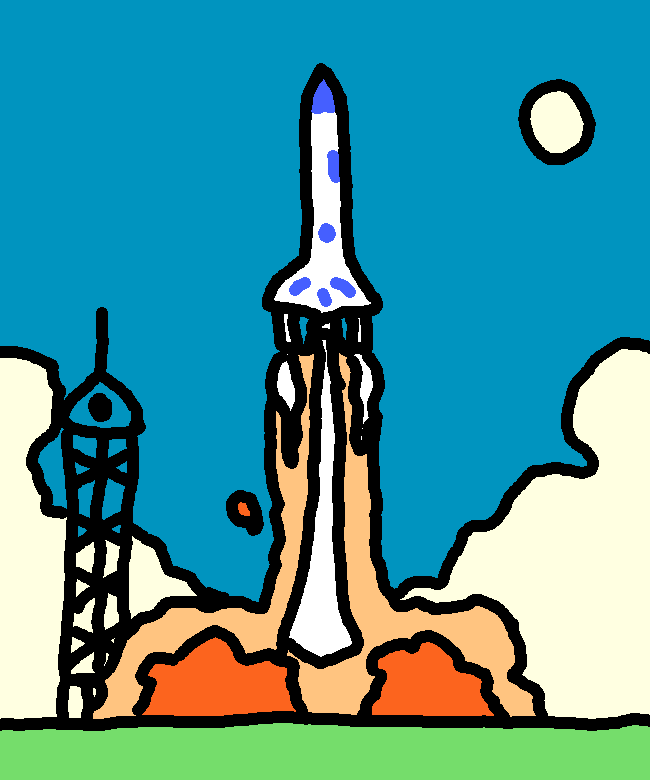 a rocket launching into the space in the middle of the landscape