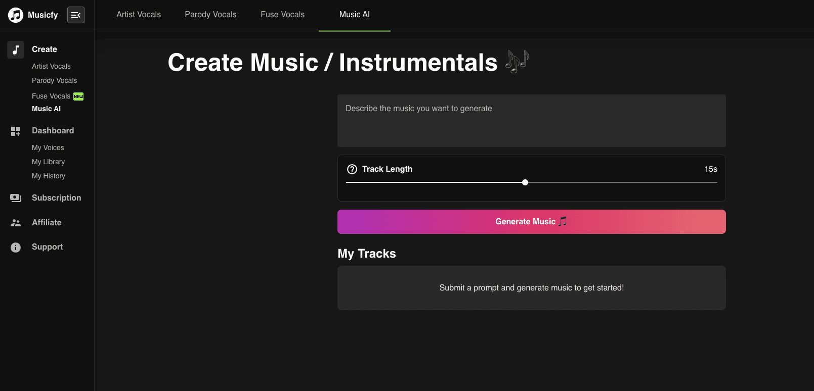 Musicfy's Generative Music Creation Tool
