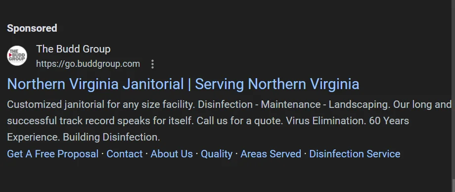 Structured snippet examples of a cleaning company