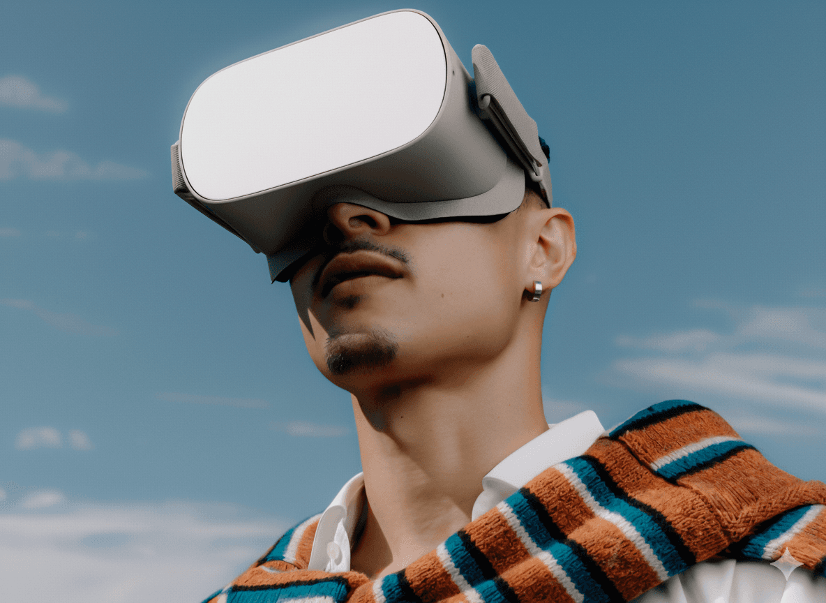 Homem usando óculos de realidade virtual