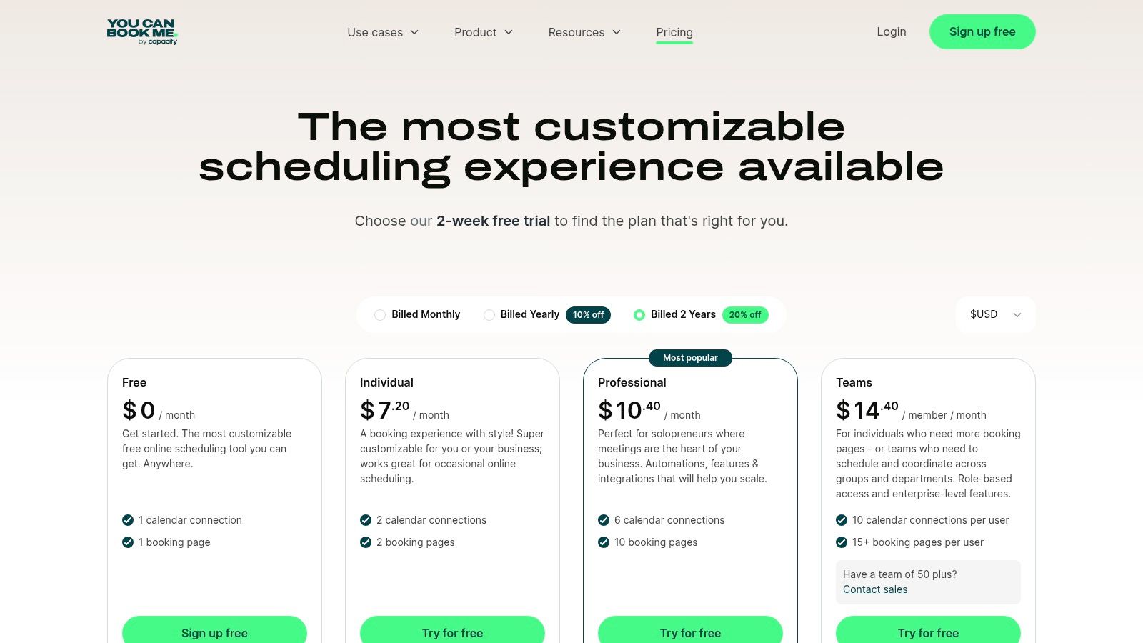 YouCanBook.me pricing plans