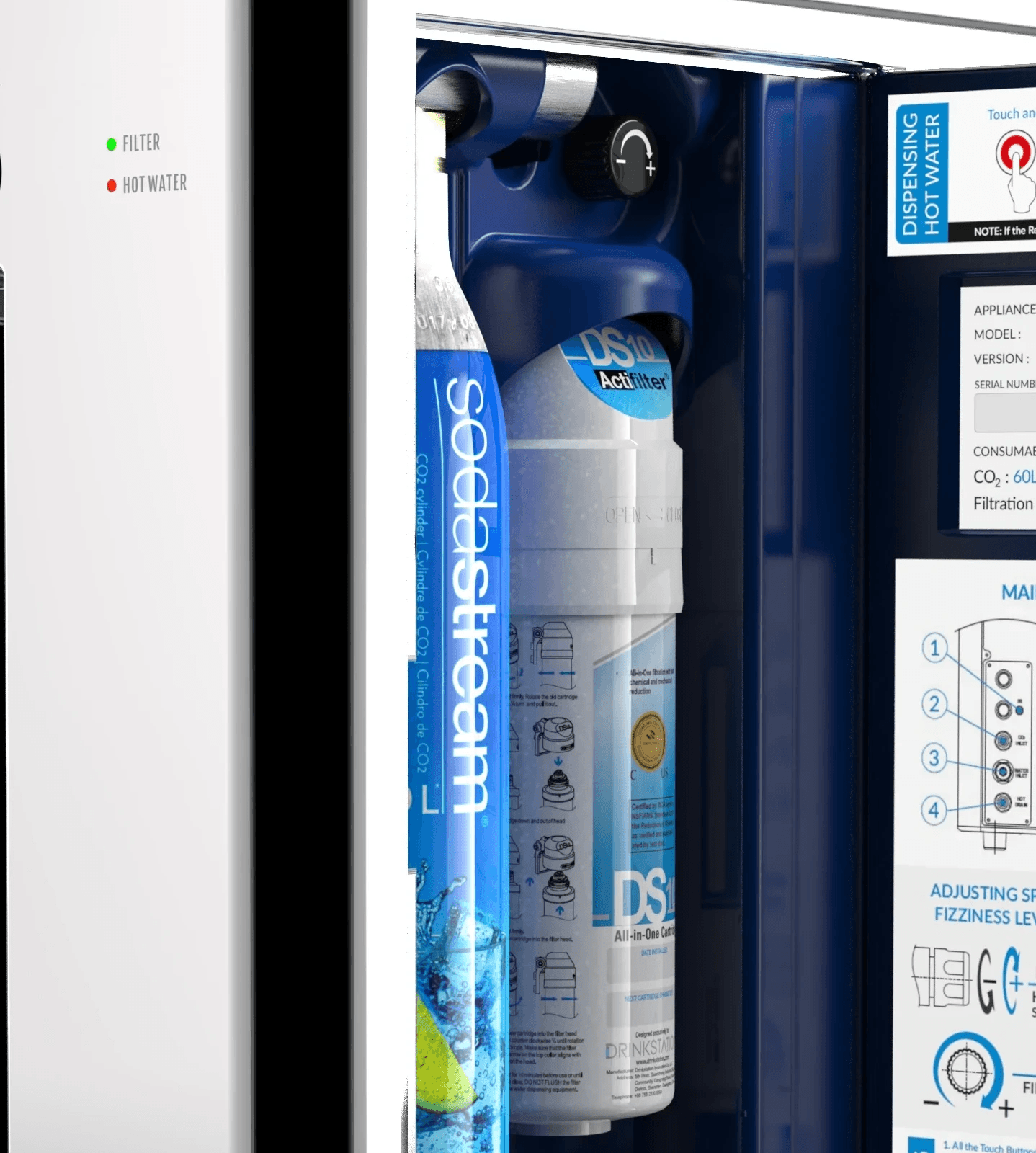 Sodastream cylinder inside Da Vinci 2.0 side cabinet