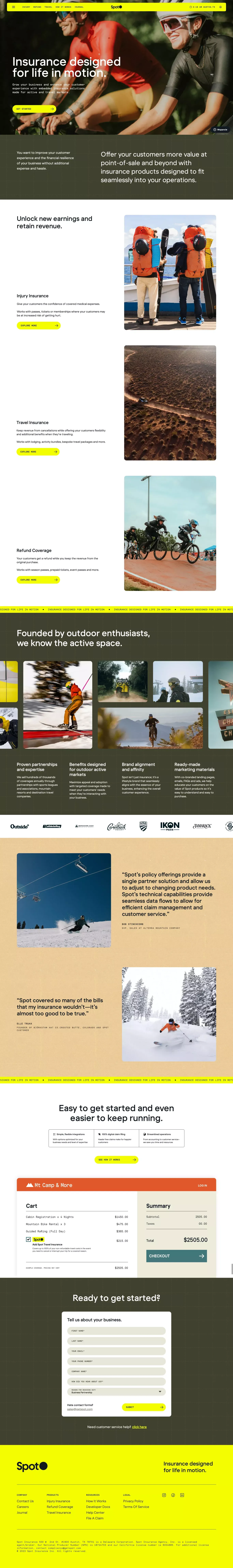 Spot Insurance landing page screenshot showcasing Finance and Health & Fitness design